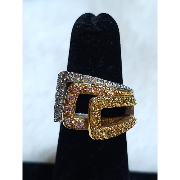 18K GE Silver, Gold, and Bronze Tone Multi-Layered/Armor Ring - Size 5 - Picture 3 of 8